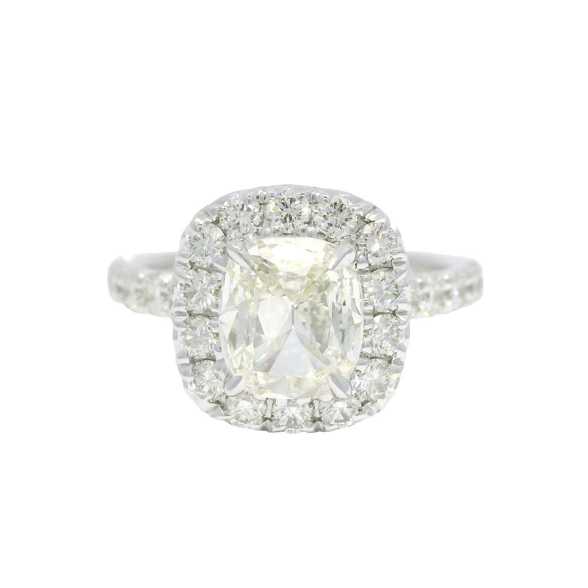 Henri Daussi 18k White Gold Natural Cushion Cut Diamond Halo Engagement Ring — product photo 1