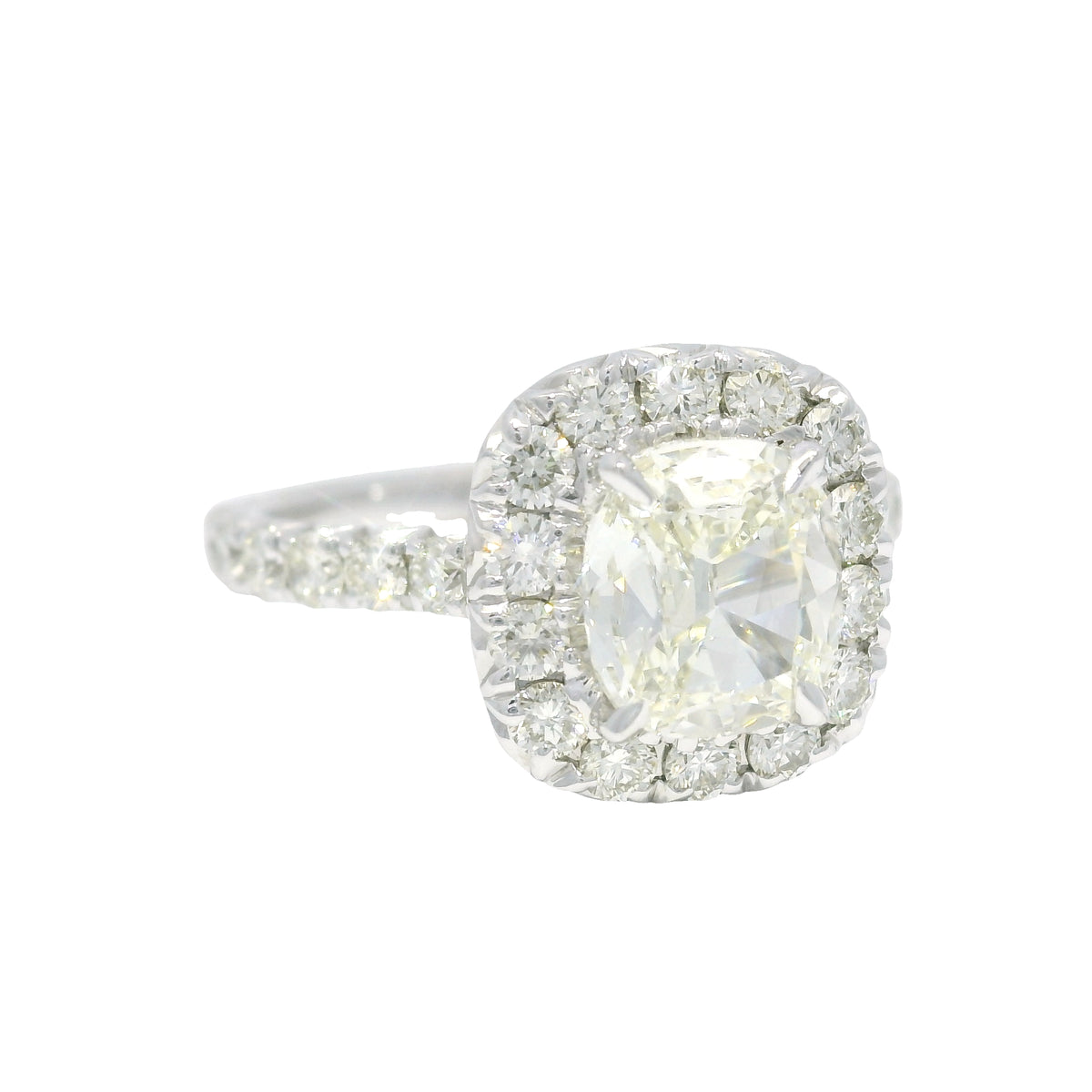 Henri Daussi 18k White Gold Natural Cushion Cut Diamond Halo Engagement Ring — product photo 2
