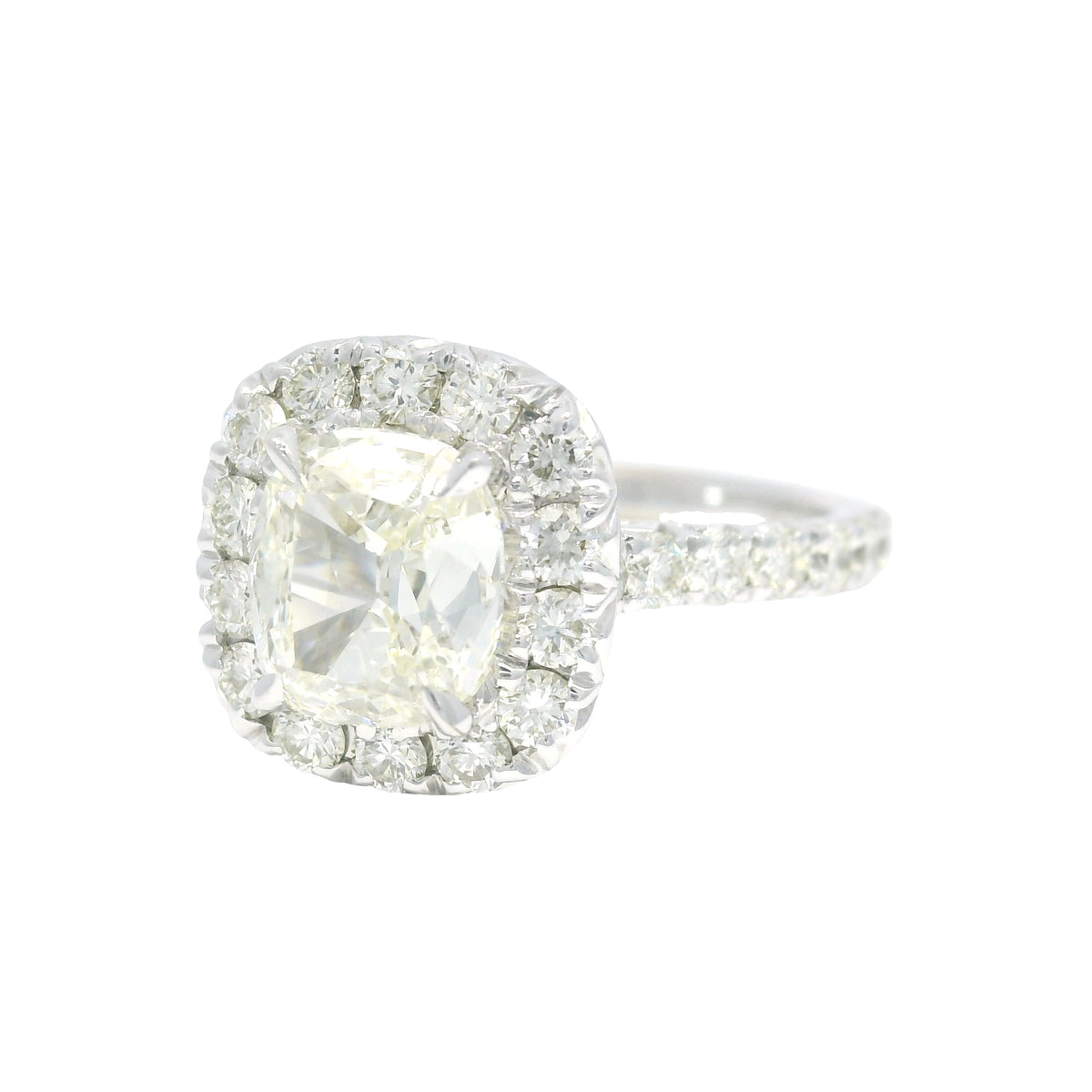 Henri Daussi 18k White Gold Natural Cushion Cut Diamond Halo Engagement Ring — product photo 7
