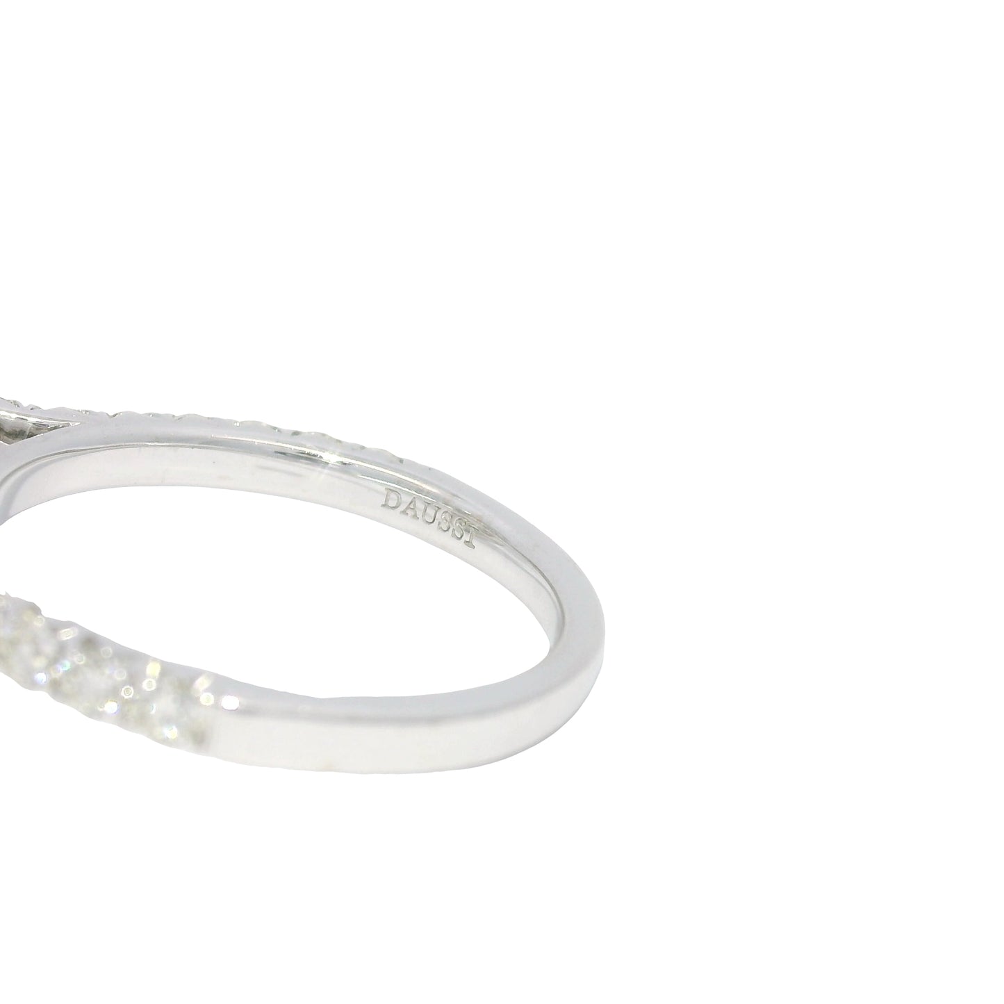 Henri Daussi 18k White Gold Natural Cushion Cut Diamond Halo Engagement Ring