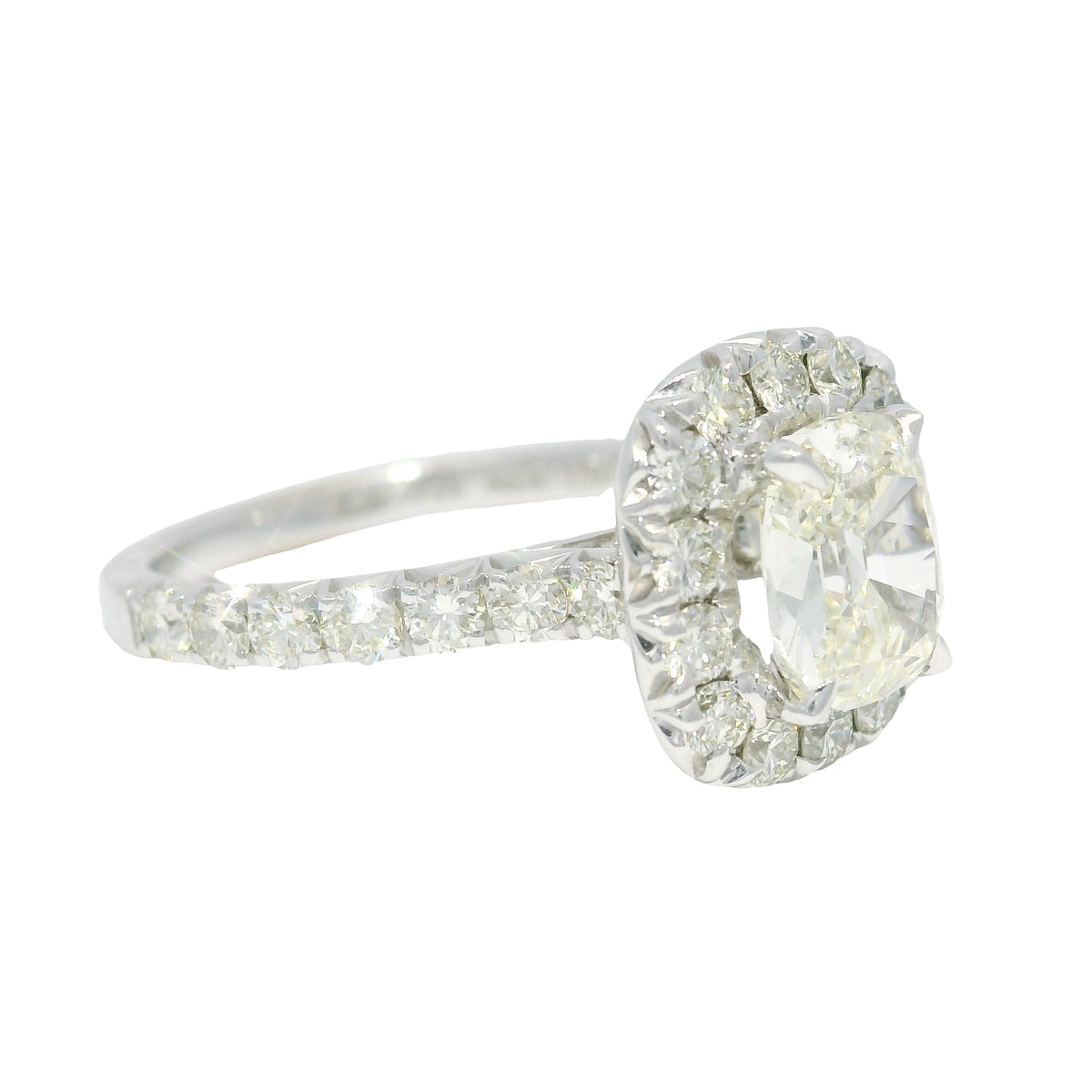Henri Daussi 18k White Gold Natural Cushion Cut Diamond Halo Engagement Ring — product photo 9