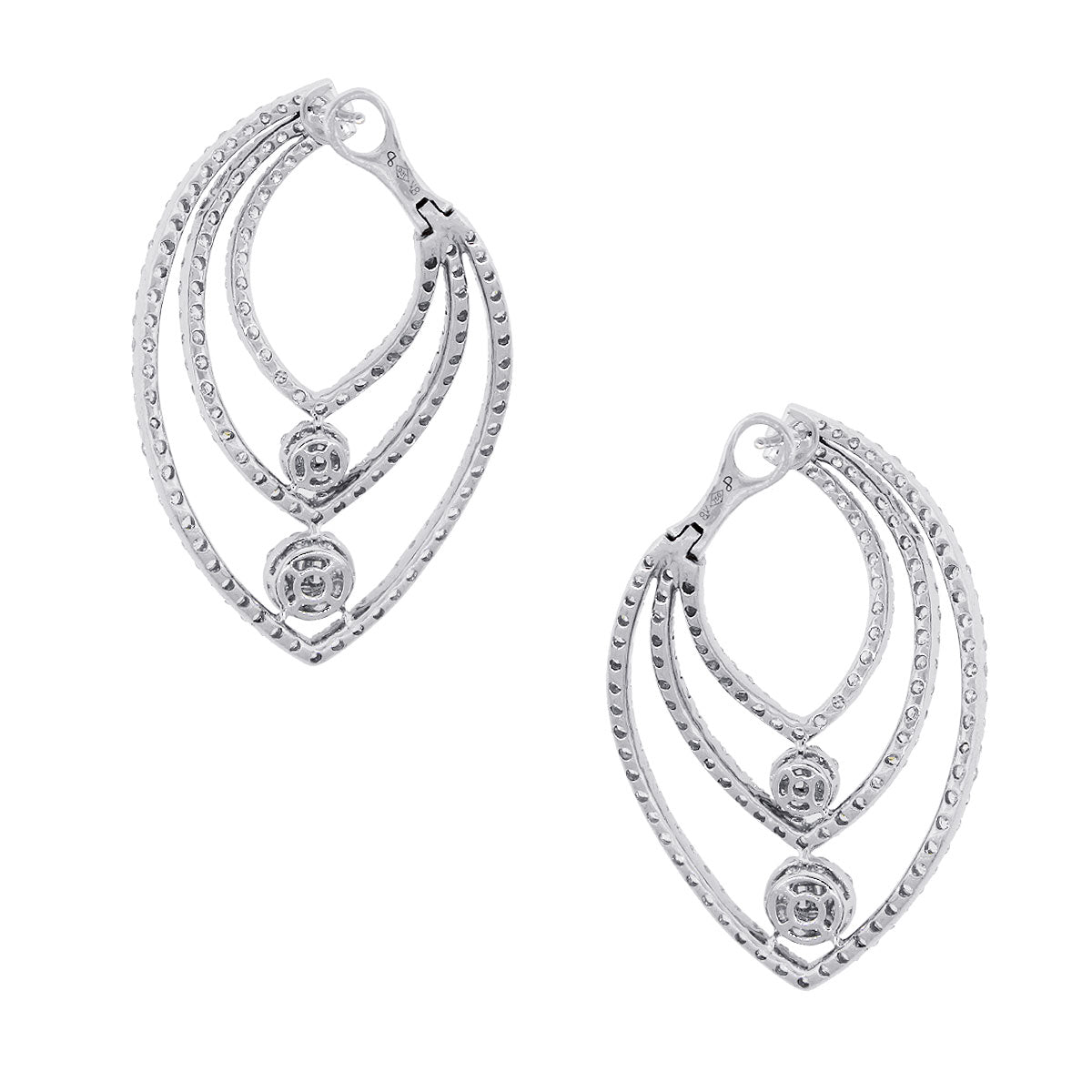 18k White Gold 4.25ctw Diamond Three Row Earrings