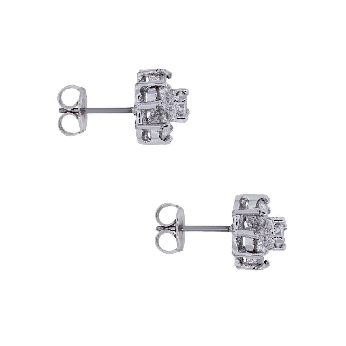 14k White Gold 1ctw Round Brilliant Diamond Cluster Earrings