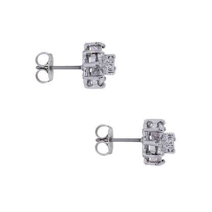 14k White Gold 1ctw Round Brilliant Diamond Cluster Earrings