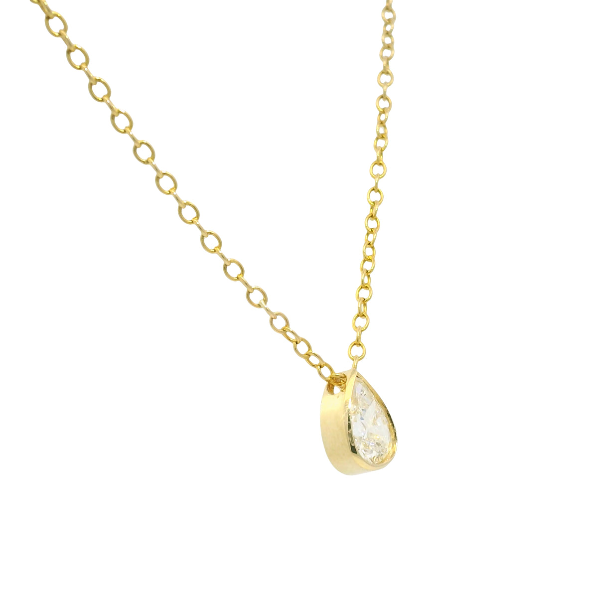 GIA 18k Yellow Gold Natural 0.90 Carat Pear Shape Diamond Floating Necklace