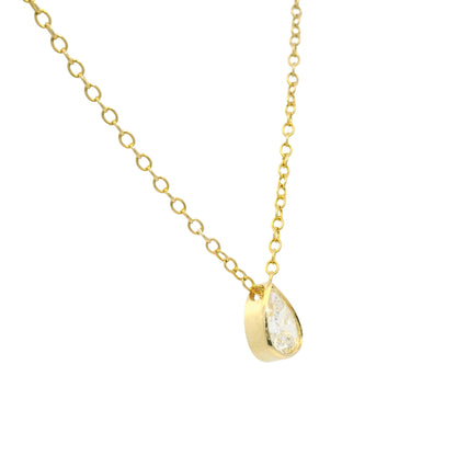 GIA 18k Yellow Gold Natural 0.90 Carat Pear Shape Diamond Floating Necklace