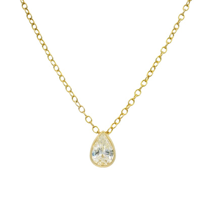 GIA 18k Yellow Gold Natural 0.90 Carat Pear Shape Diamond Floating Necklace