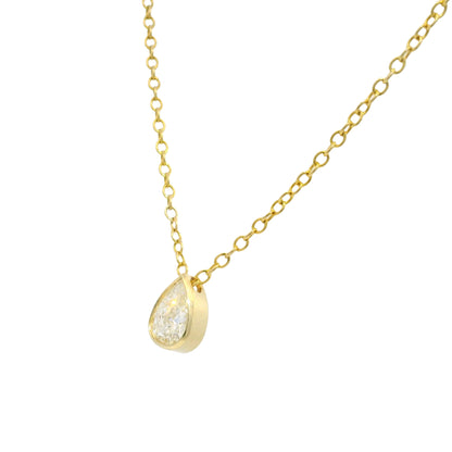 GIA 18k Yellow Gold Natural 0.90 Carat Pear Shape Diamond Floating Necklace
