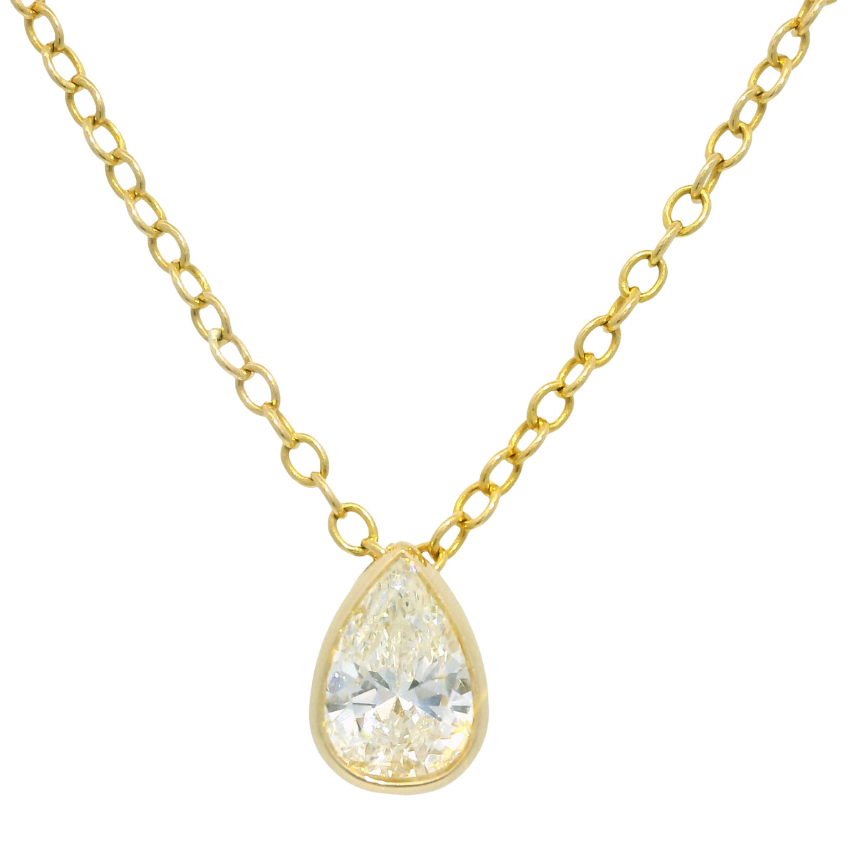 GIA 18k Yellow Gold Natural 0.90 Carat Pear Shape Diamond Floating Necklace