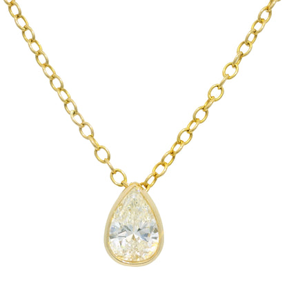 GIA 18k Yellow Gold Natural 0.90 Carat Pear Shape Diamond Floating Necklace