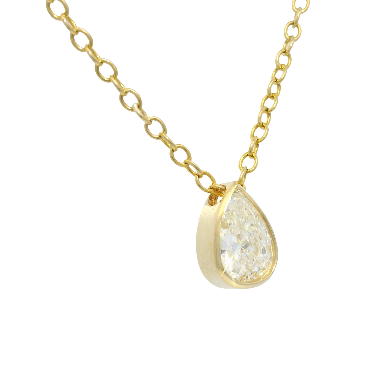 GIA 18k Yellow Gold Natural 0.90 Carat Pear Shape Diamond Floating Necklace