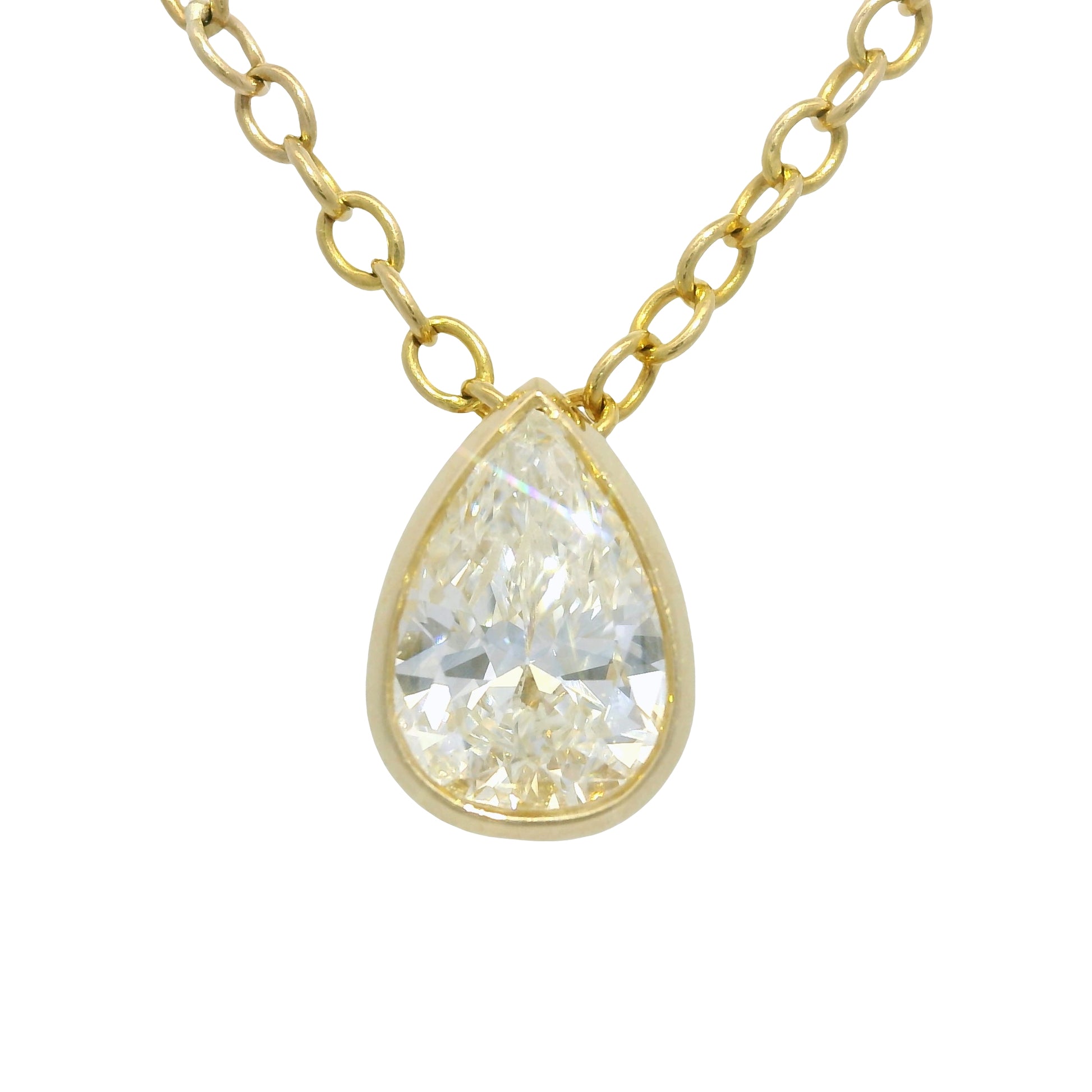GIA 18k Yellow Gold Natural 0.90 Carat Pear Shape Diamond Floating Necklace