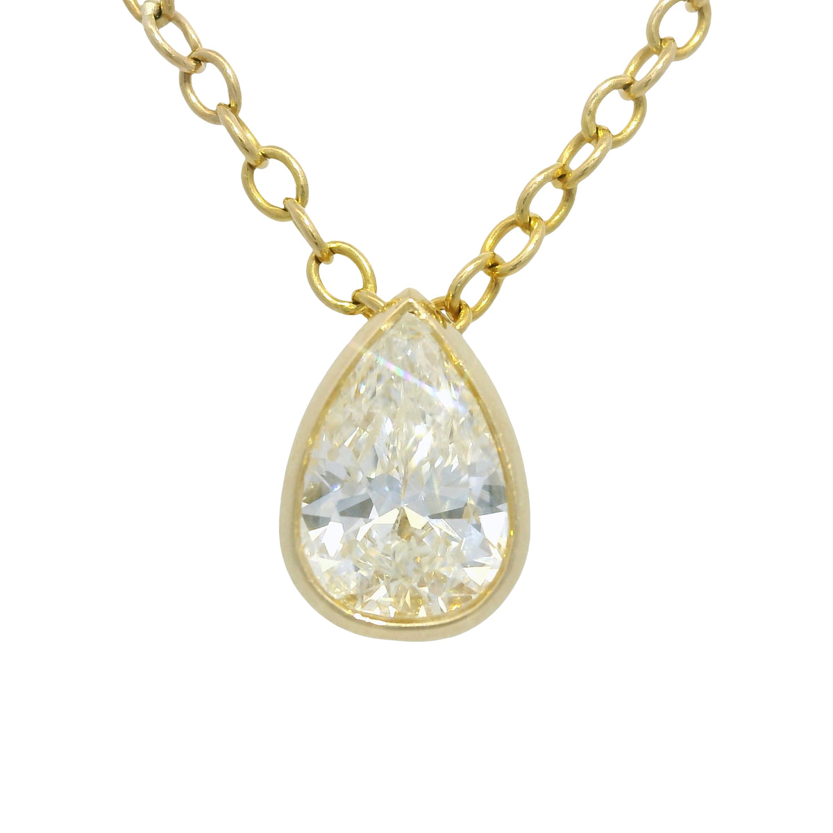GIA 18k Yellow Gold Natural 0.90 Carat Pear Shape Diamond Floating Necklace