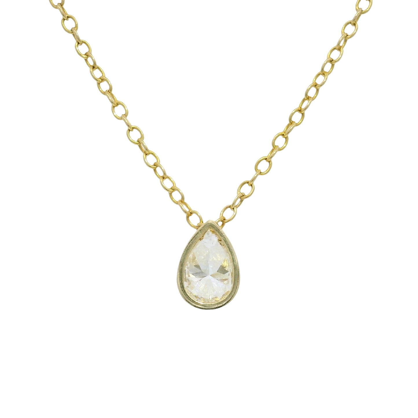 GIA 18k Yellow Gold Natural 0.90 Carat Pear Shape Diamond Floating Necklace