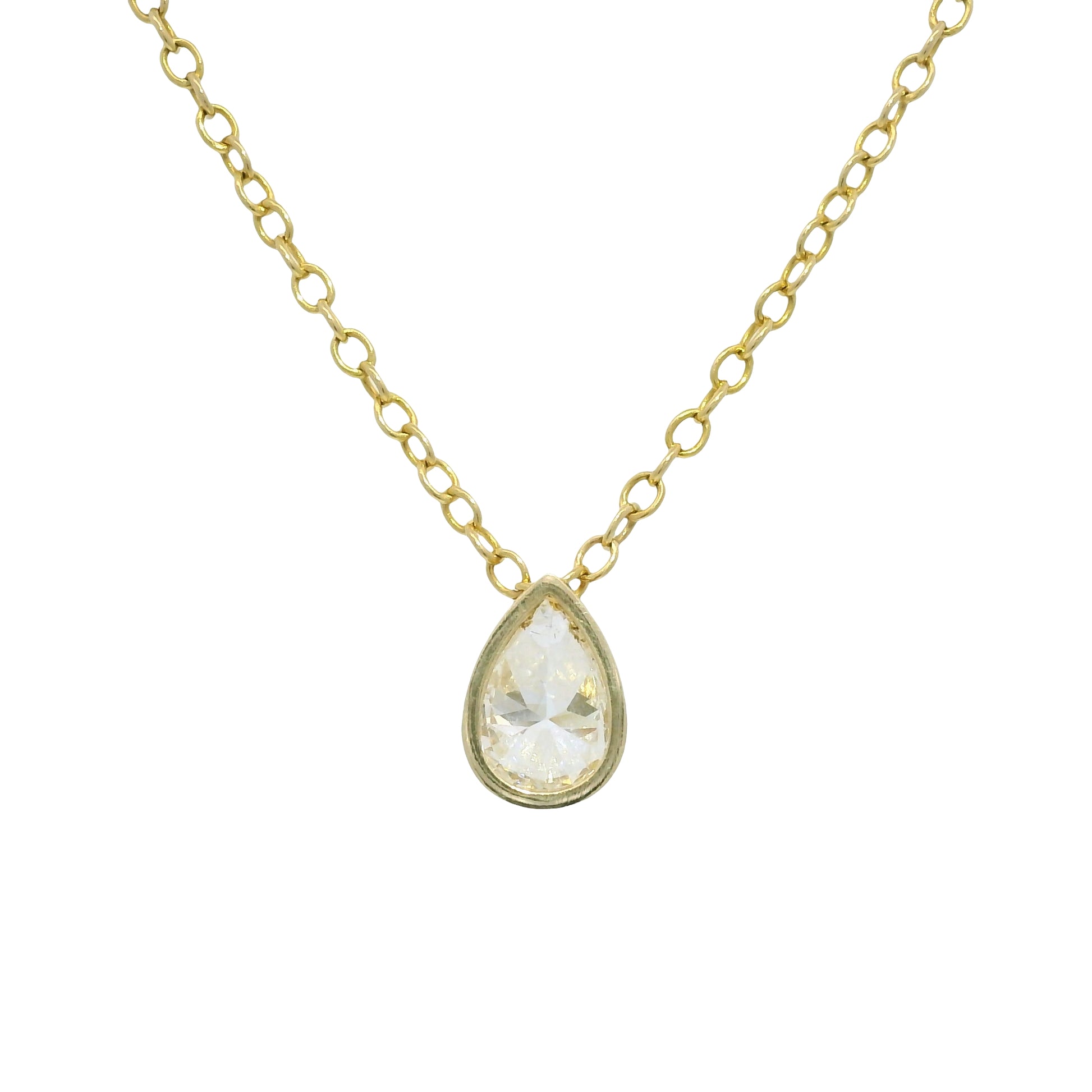 GIA 18k Yellow Gold Natural 0.90 Carat Pear Shape Diamond Floating Necklace