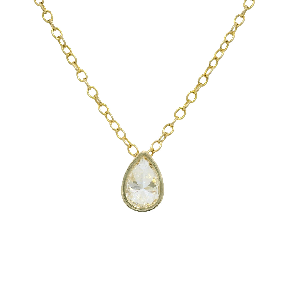 GIA 18k Yellow Gold Natural 0.90 Carat Pear Shape Diamond Floating Necklace