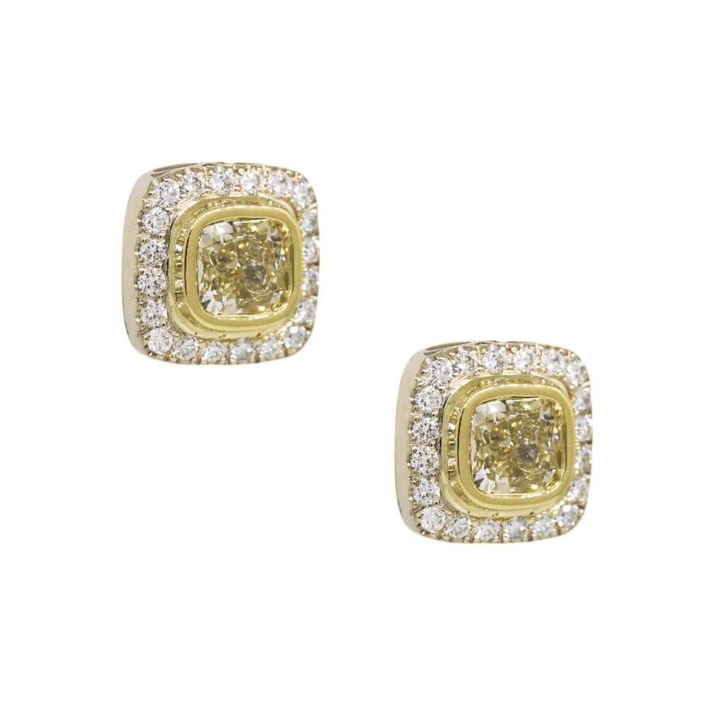 18k White Gold 4.62ctw Fancy Yellow Cushion Cut Diamond Halo Earrings