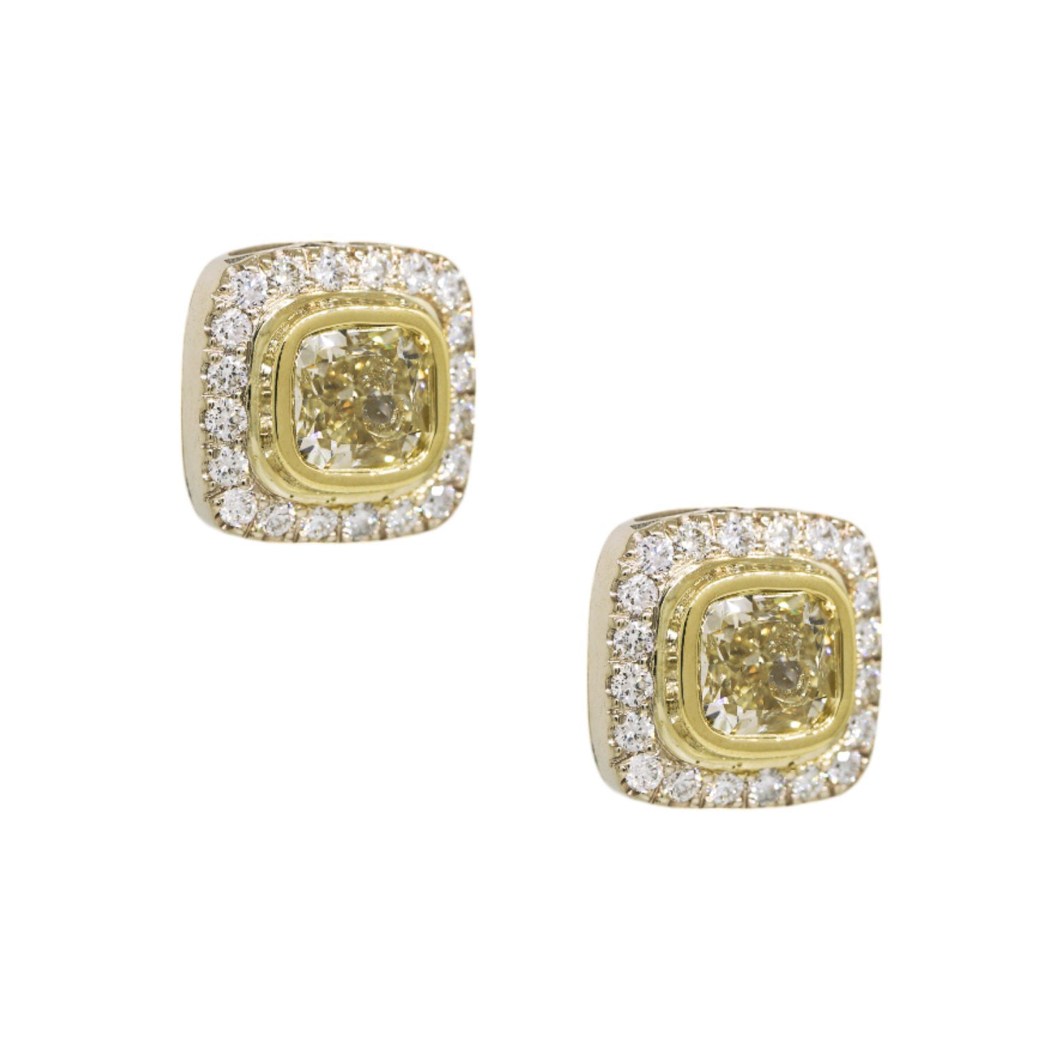 18k White Gold 4.62ctw Fancy Yellow Cushion Cut Diamond Halo Earrings