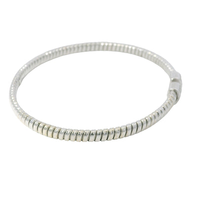 18K White Gold Natural 0.15 Carats Diamond Ribbed Open Bangle Bracelet