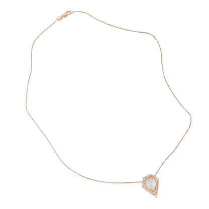 14k Rose Gold 2.41ct Rose Cut Pear Shape Diamond and 0.25ctw Diamond Shield Pendant on Chain