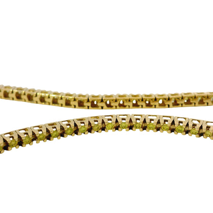 14K Yellow Gold Color Treated Greenish/Yellowish Round Diamond Tennis Bracelet