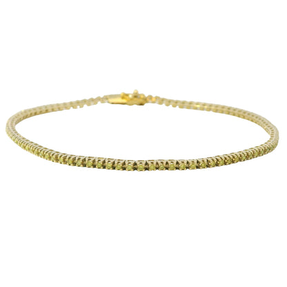 14K Yellow Gold Color Treated Greenish/Yellowish Round Diamond Tennis Bracelet