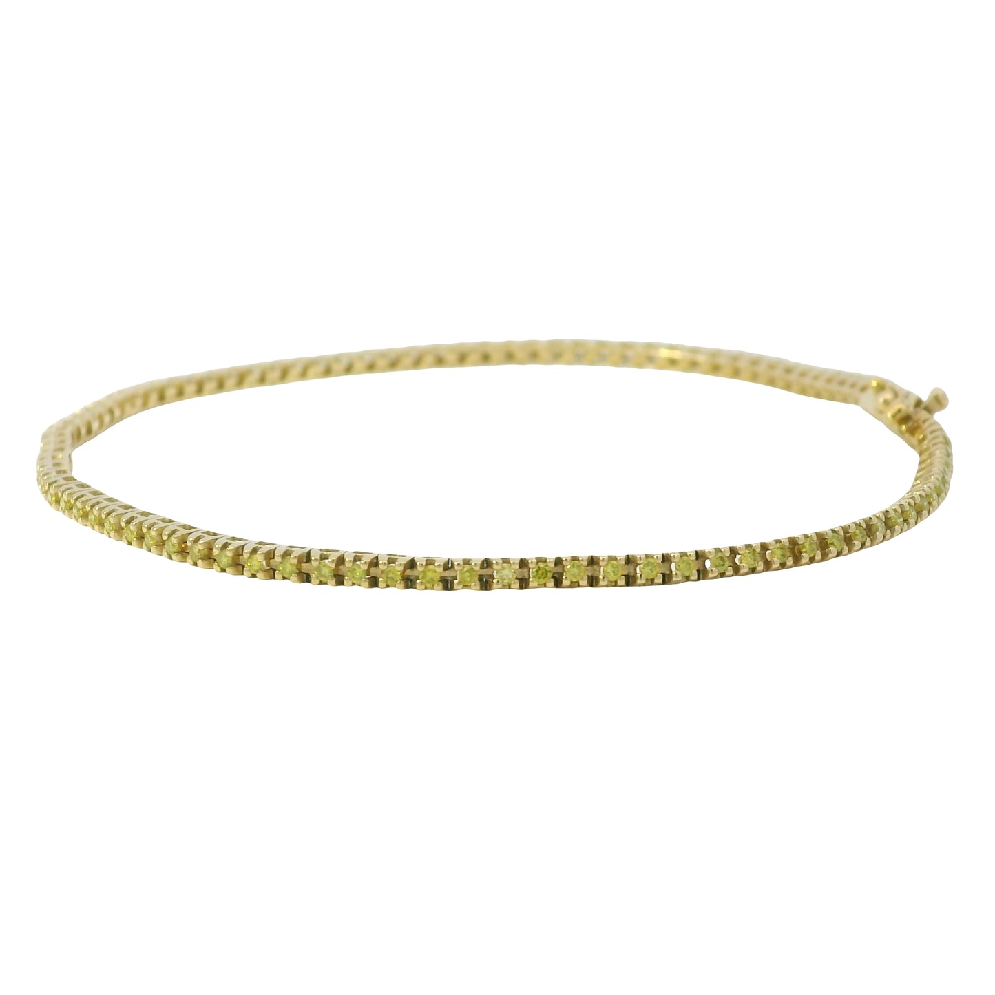 14K Yellow Gold Color Treated Greenish/Yellowish Round Diamond Tennis Bracelet