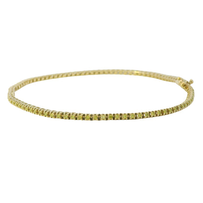 14K Yellow Gold Color Treated Greenish/Yellowish Round Diamond Tennis Bracelet