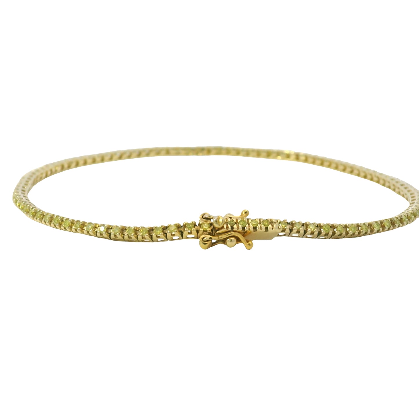 14K Yellow Gold Color Treated Greenish/Yellowish Round Diamond Tennis Bracelet