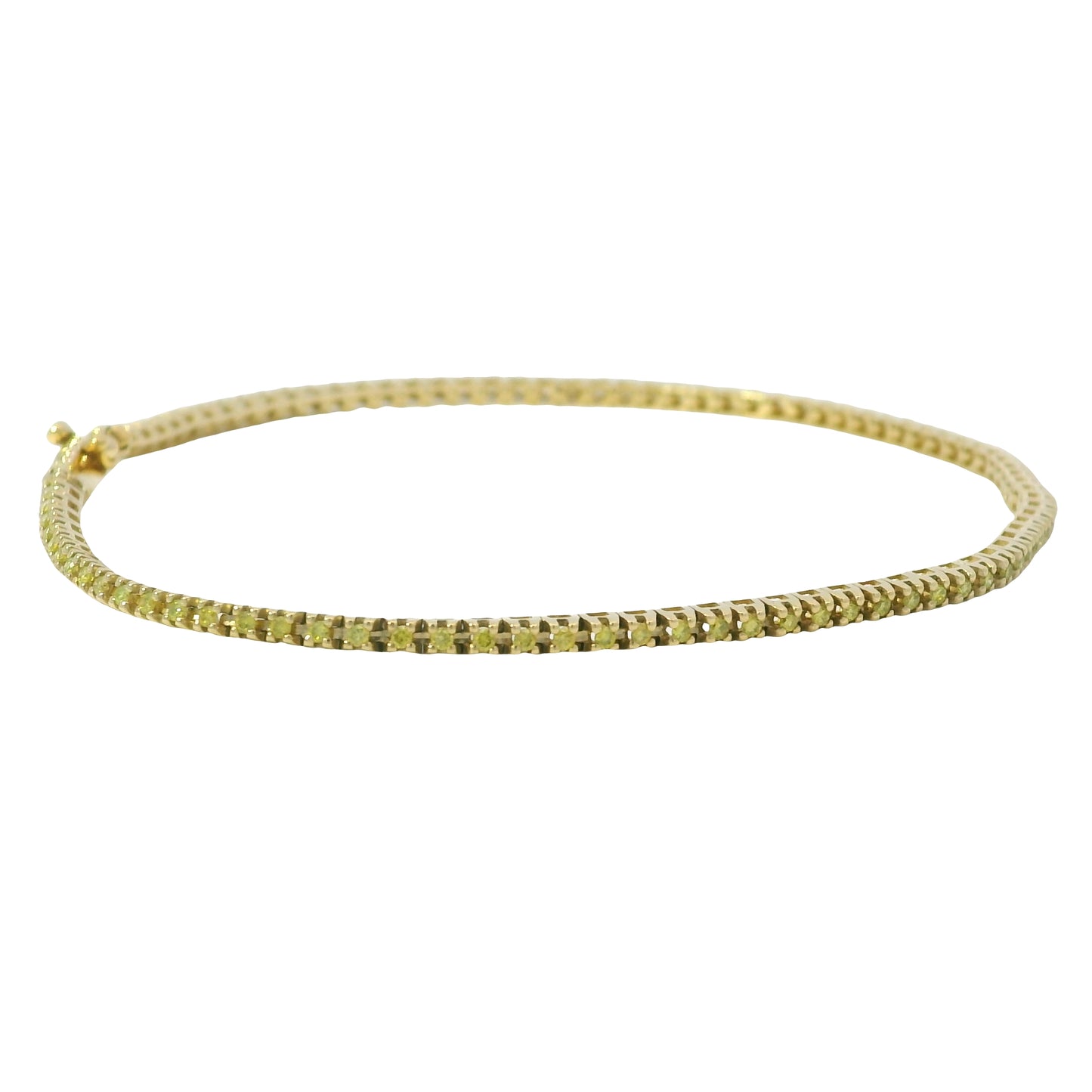 14K Yellow Gold Color Treated Greenish/Yellowish Round Diamond Tennis Bracelet