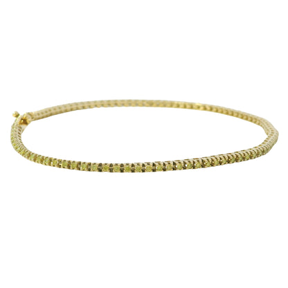 14K Yellow Gold Color Treated Greenish/Yellowish Round Diamond Tennis Bracelet