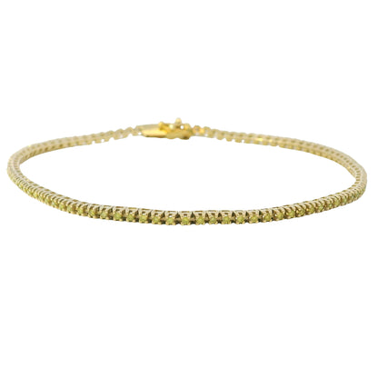 14K Yellow Gold Color Treated Greenish/Yellowish Round Diamond Tennis Bracelet