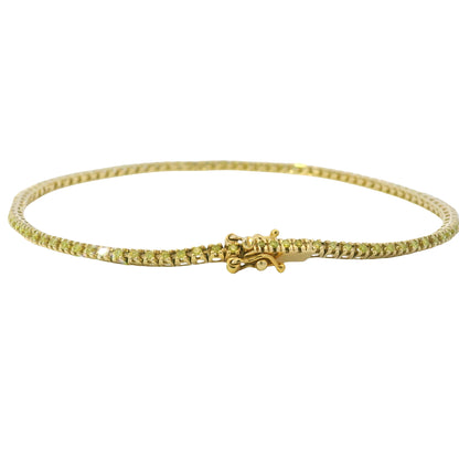 14K Yellow Gold Color Treated Greenish/Yellowish Round Diamond Tennis Bracelet