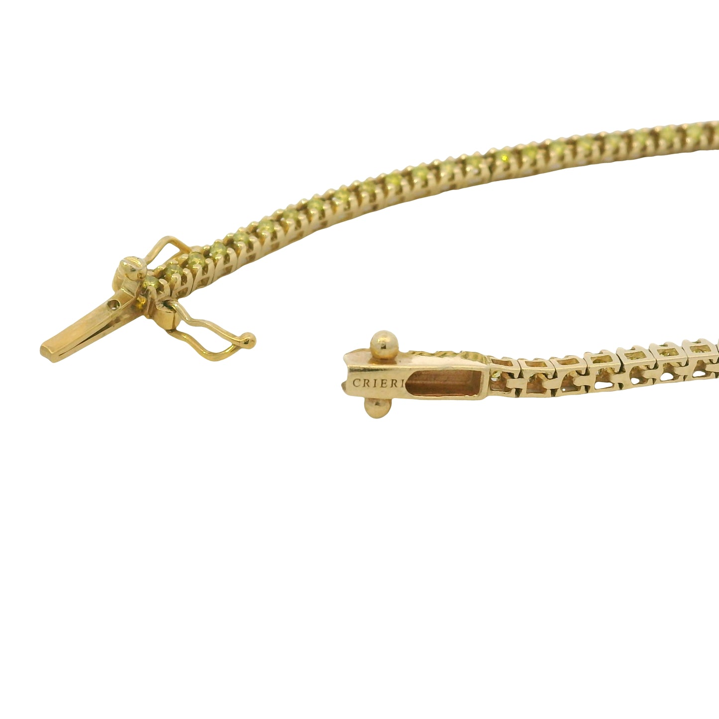 14K Yellow Gold Color Treated Greenish/Yellowish Round Diamond Tennis Bracelet
