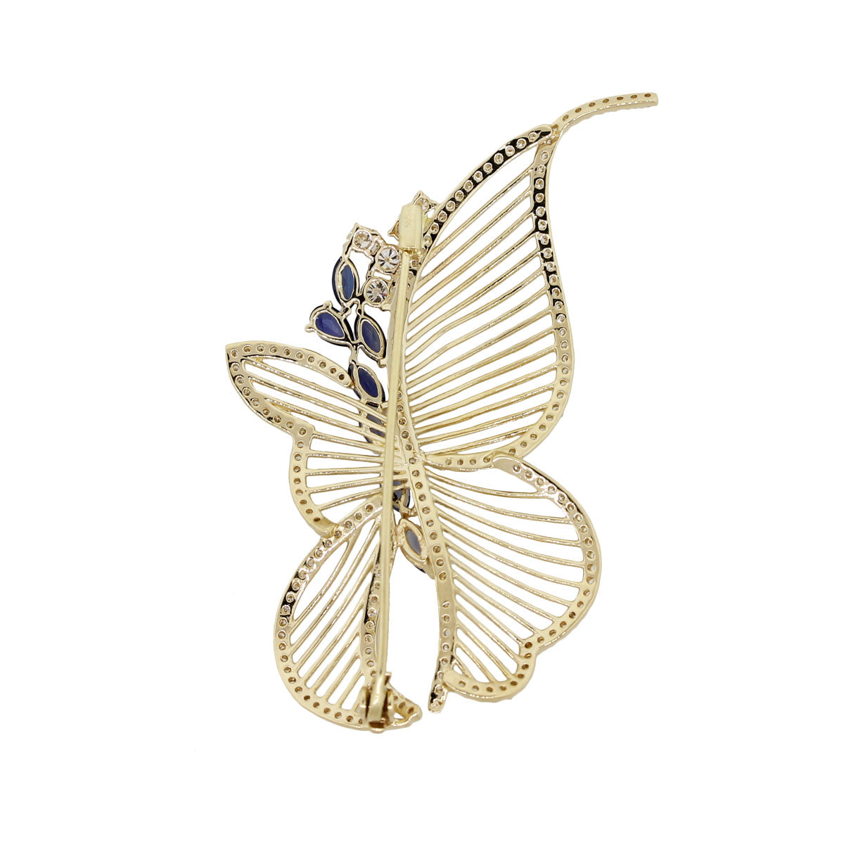 14k Yellow Gold 3.10ctw Diamond and 0.84ctw Sapphire Butterfly Pin