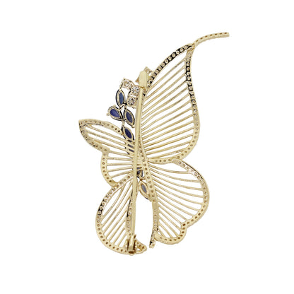 14k Yellow Gold 3.10ctw Diamond and 0.84ctw Sapphire Butterfly Pin