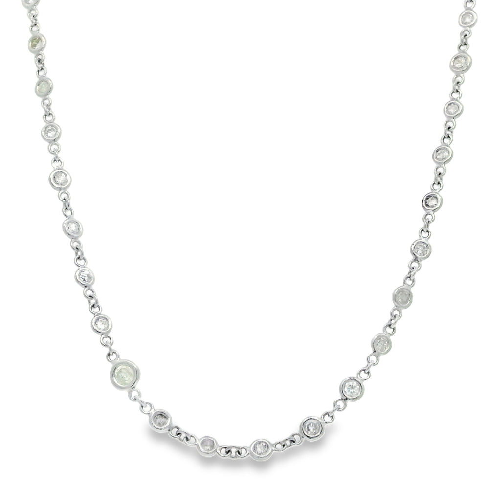 Platinum Natural Round Brilliant Cut Diamonds Station Necklace