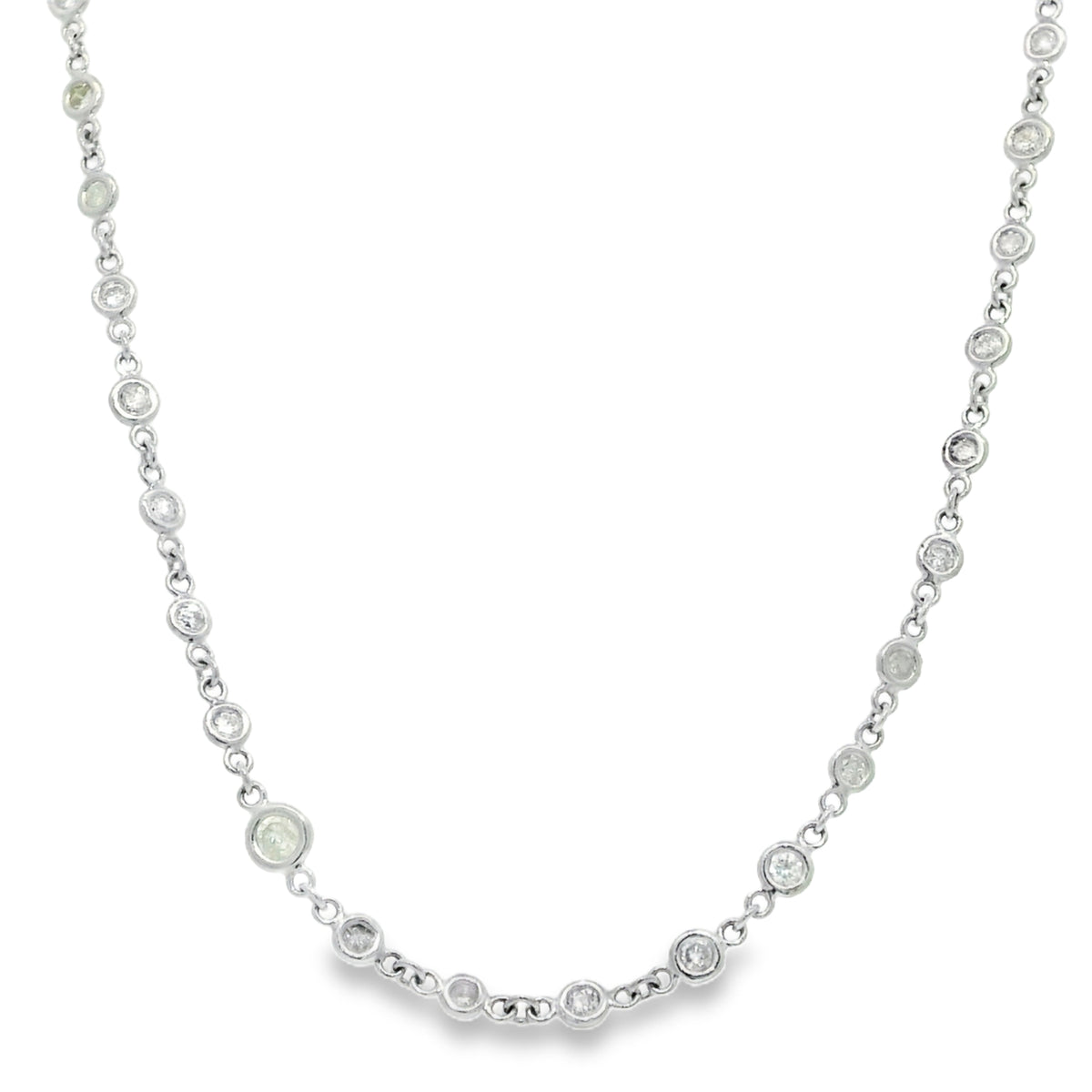 Platinum Natural Round Brilliant Cut Diamonds Station Necklace