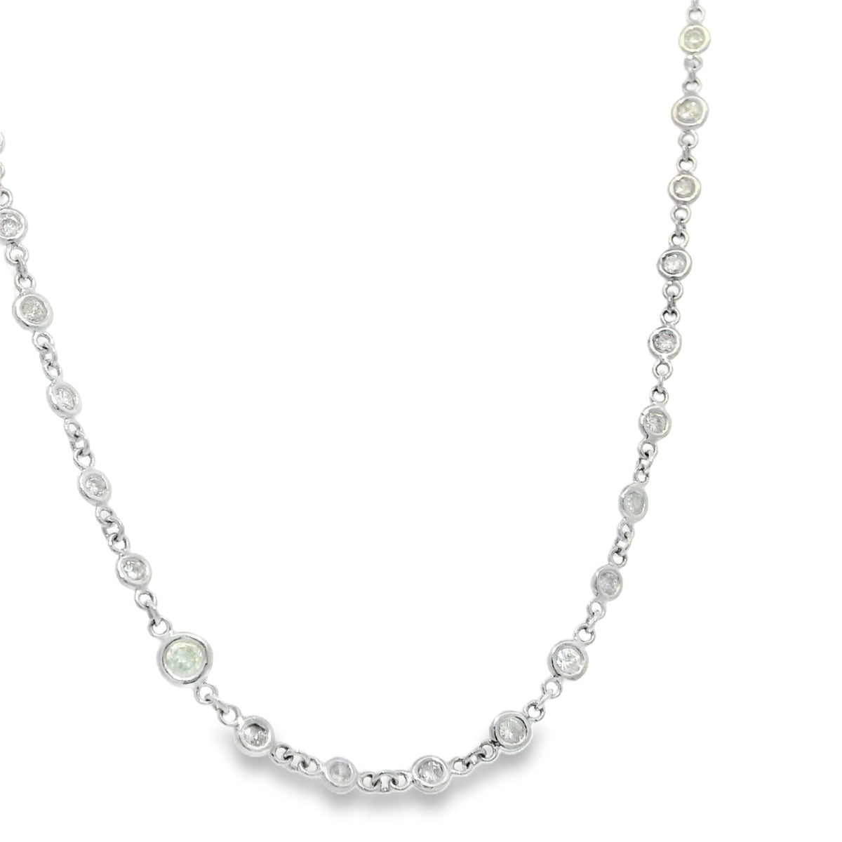 Platinum Natural Round Brilliant Cut Diamonds Station Necklace