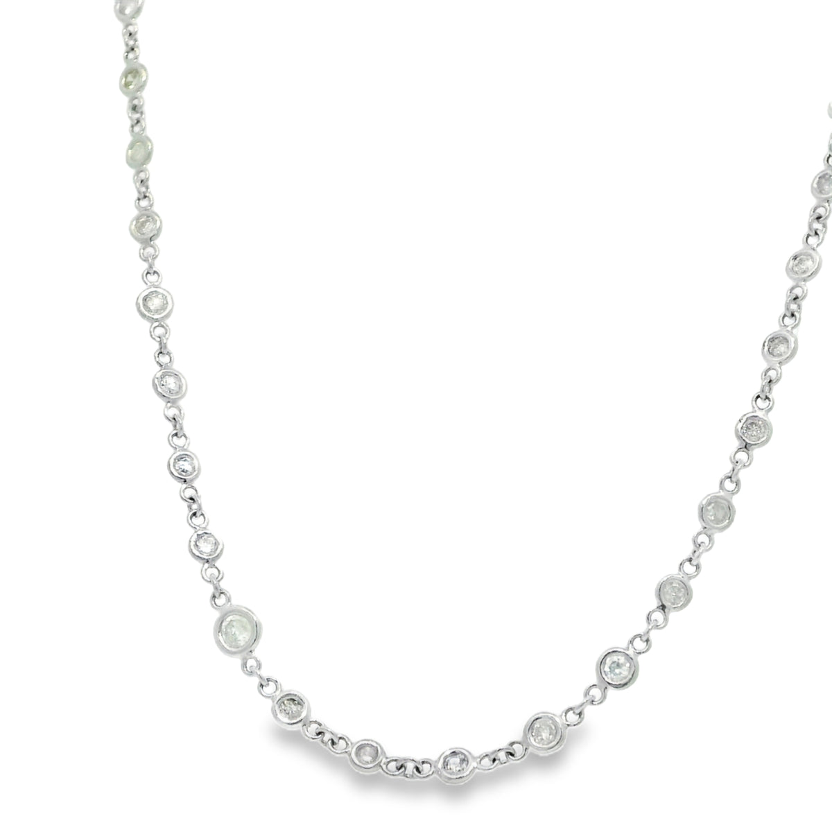 Platinum Natural Round Brilliant Cut Diamonds Station Necklace