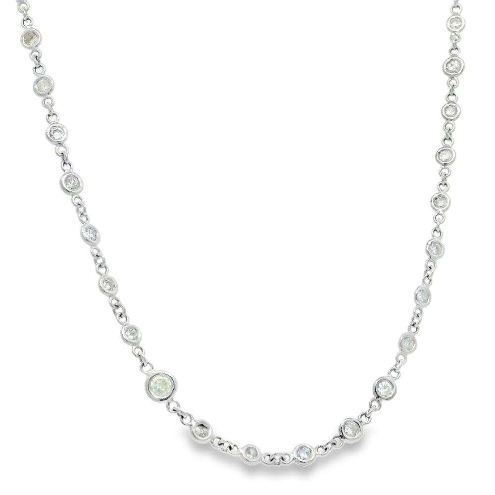 Platinum Natural Round Brilliant Cut Diamonds Station Necklace