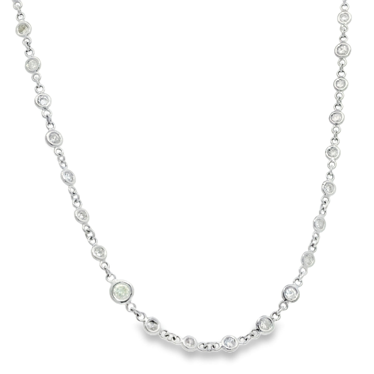 Platinum Natural Round Brilliant Cut Diamonds Station Necklace