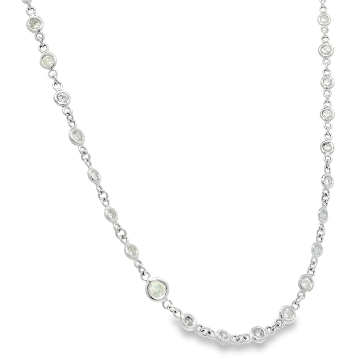 Platinum Natural Round Brilliant Cut Diamonds Station Necklace