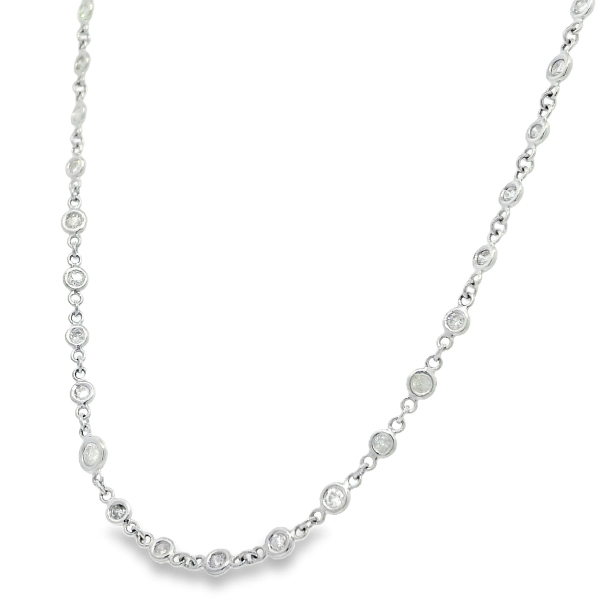 Platinum Natural Round Brilliant Cut Diamonds Station Necklace