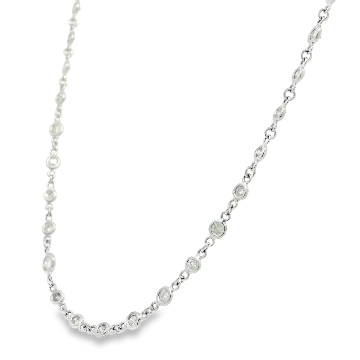 Platinum Natural Round Brilliant Cut Diamonds Station Necklace