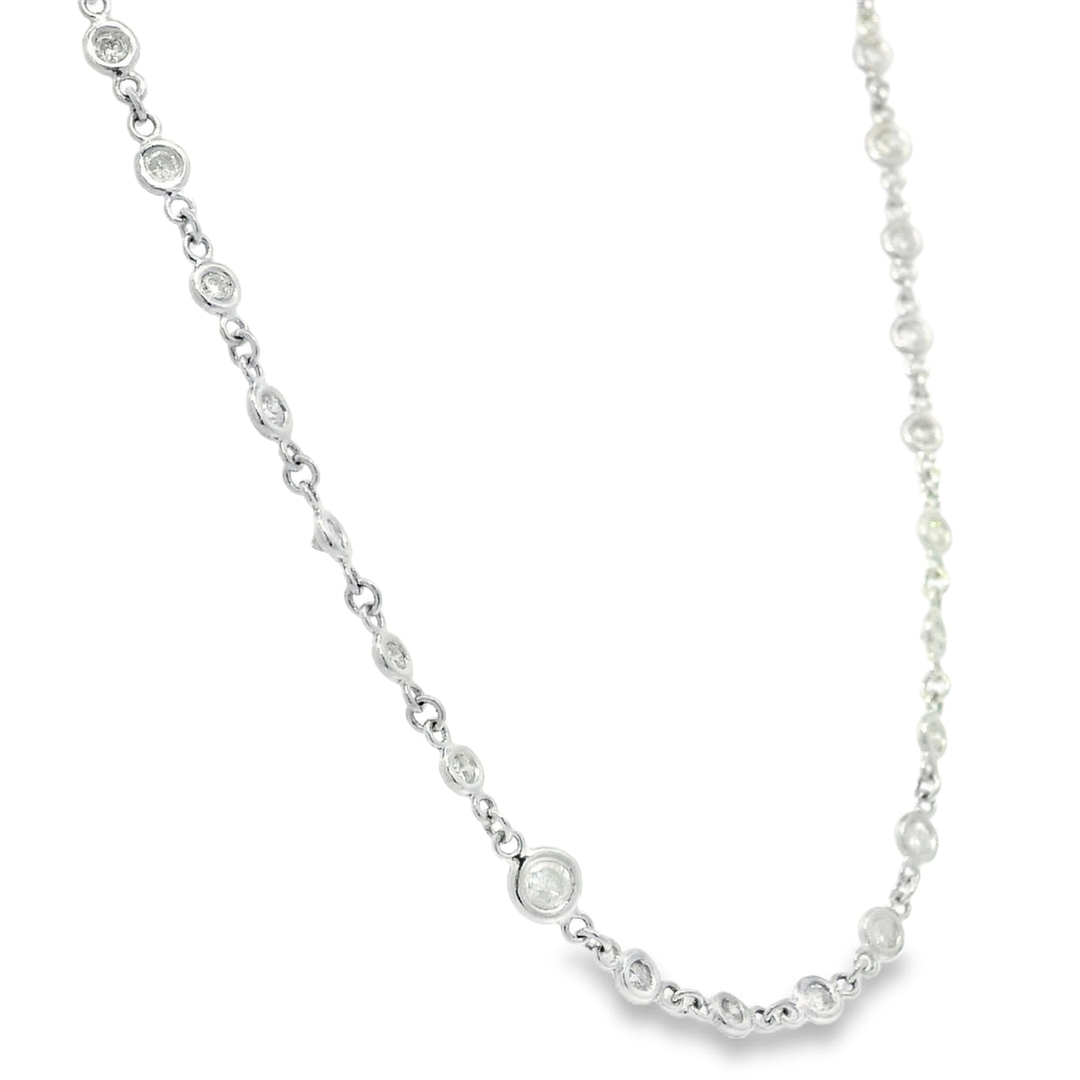 Platinum Natural Round Brilliant Cut Diamonds Station Necklace