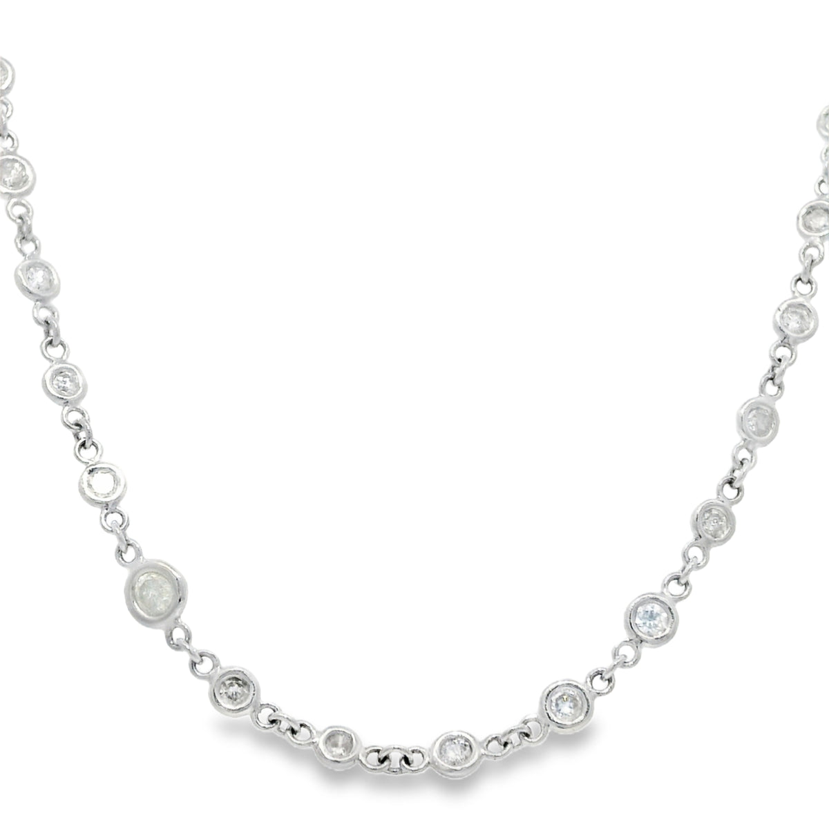 Platinum Natural Round Brilliant Cut Diamonds Station Necklace