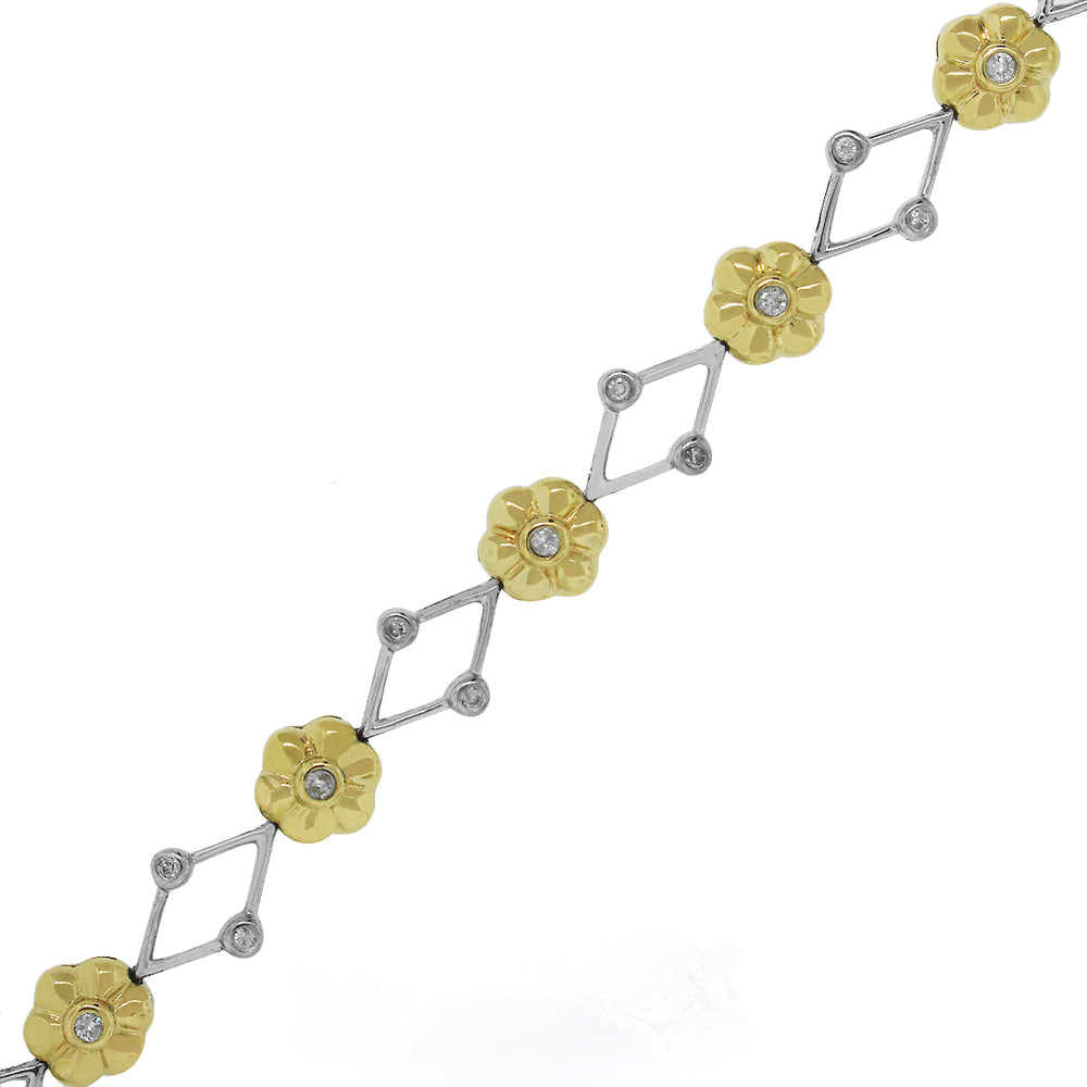14k Two Tone 0.45ctw Diamond Flower Bracelet