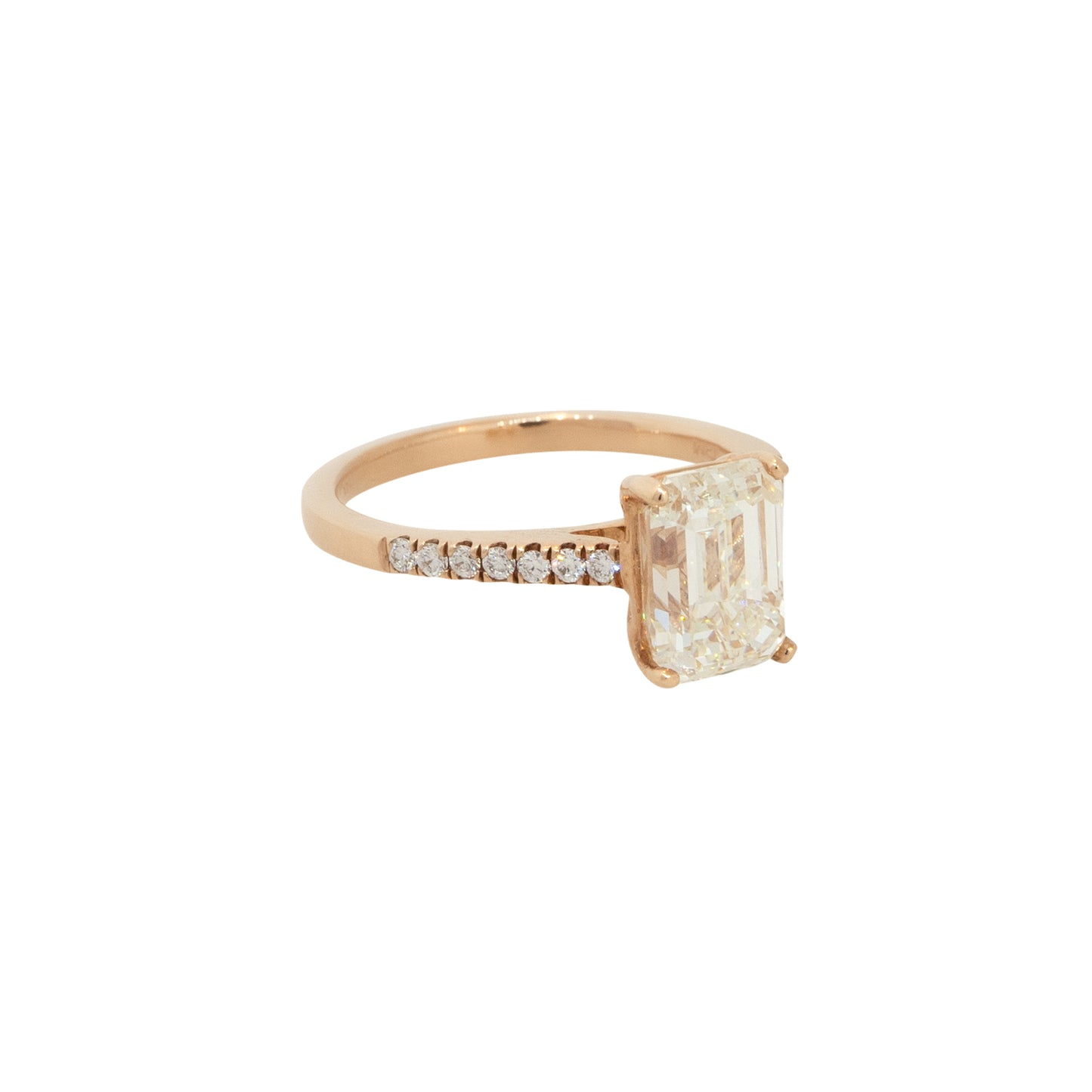 GIA Certified 14k Rose Gold 3.19ctw Emerald Cut Diamond Engagement Ring