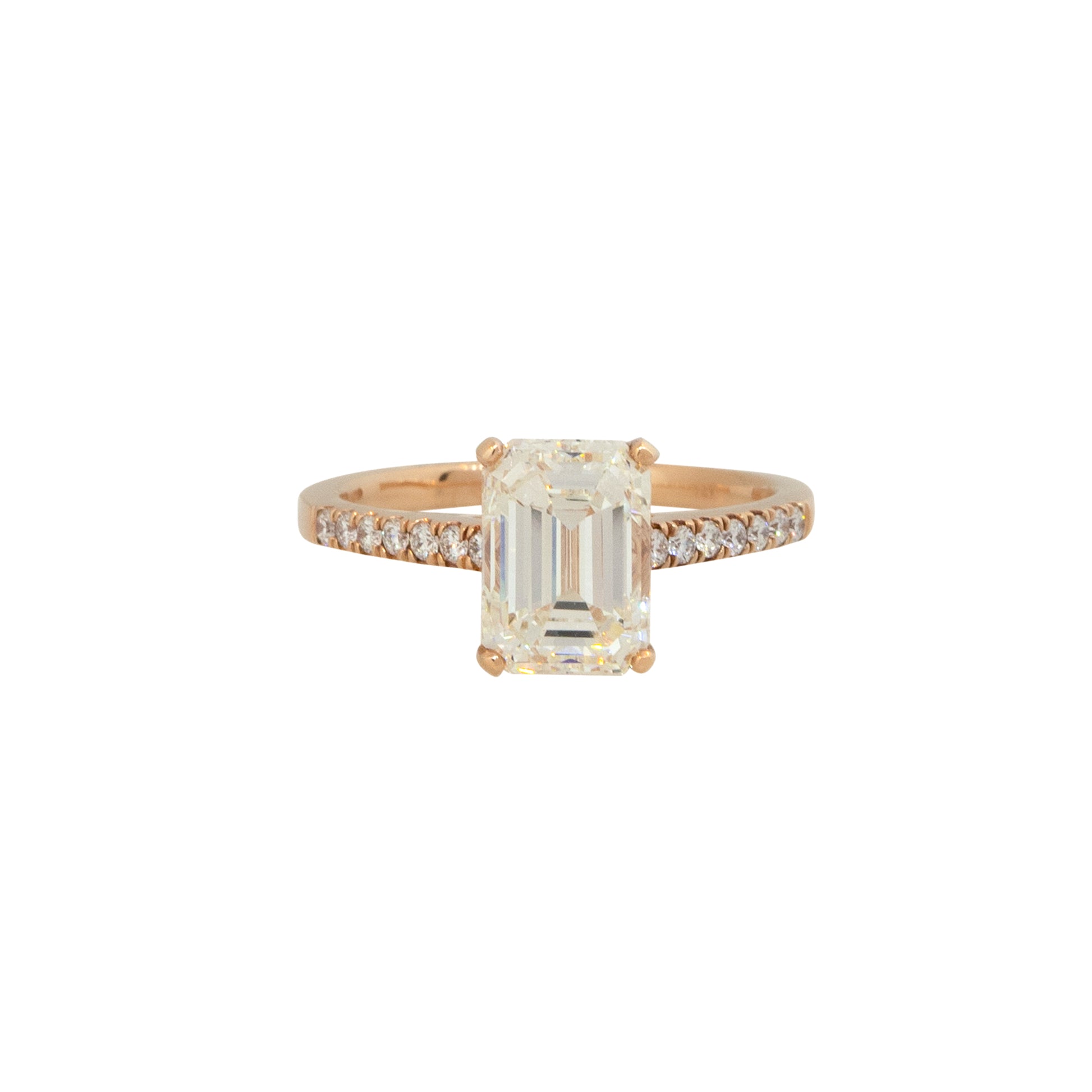 GIA Certified 14k Rose Gold 3.19ctw Emerald Cut Diamond Engagement Ring